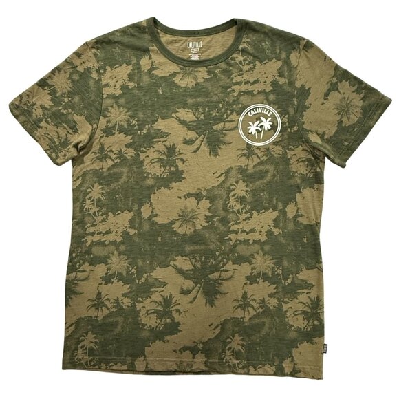 Caliville T-Shirt Mens Large Green Camouflage Palm Tree Crew Neck Casual Stretch - Picture 1 of 7